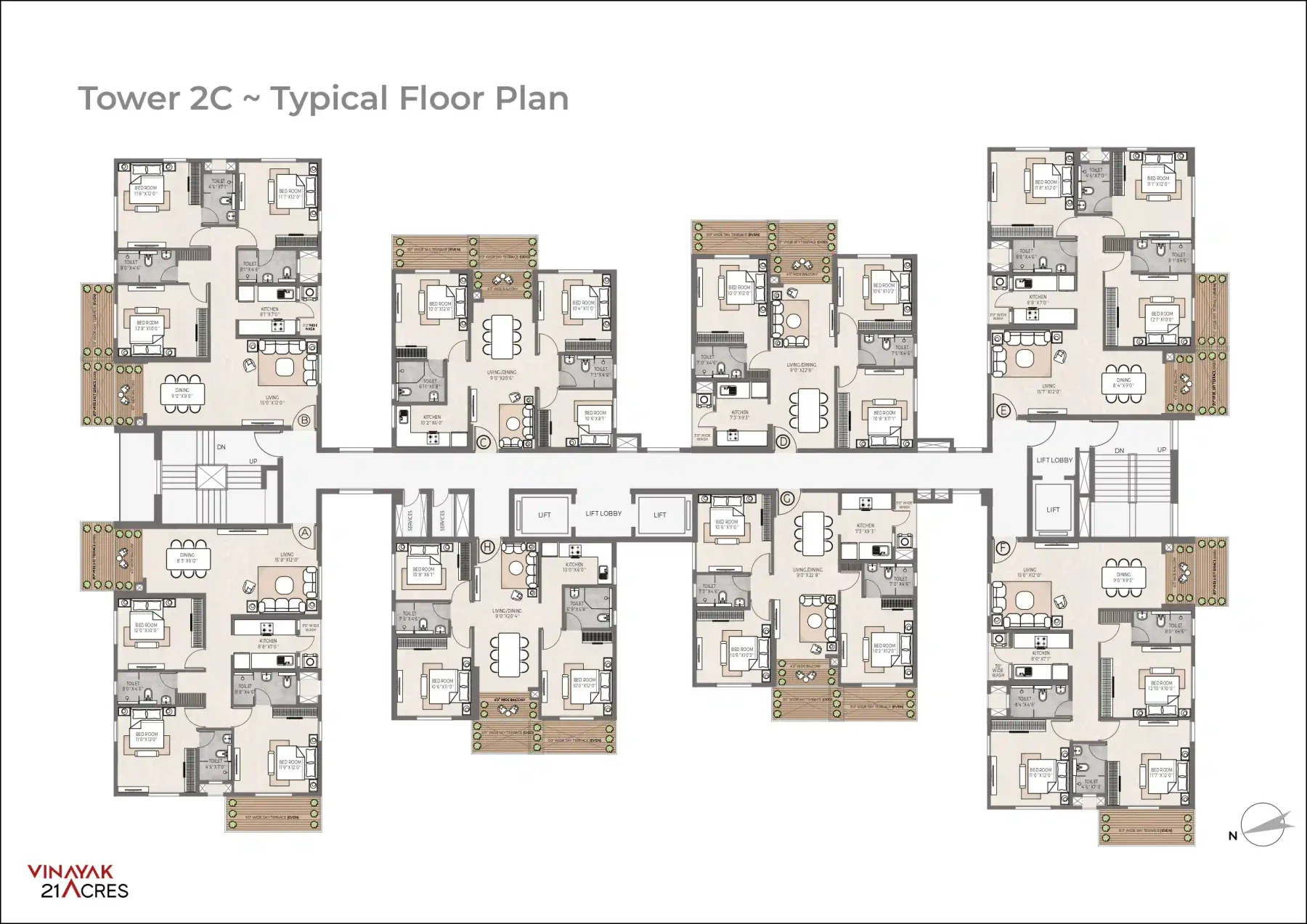 Tower 2C — Typical Floor Plan — Vinayak 21 Acres