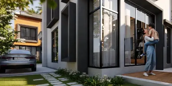 Villa entrance and dedicated parking