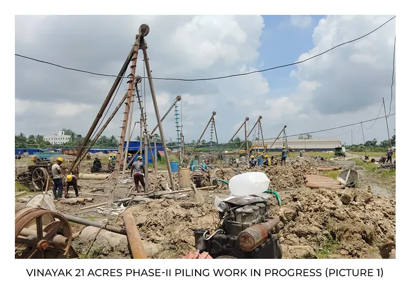 Piling rigs at the Vinayak 21 Acres site during Phase II piling work, August 2026